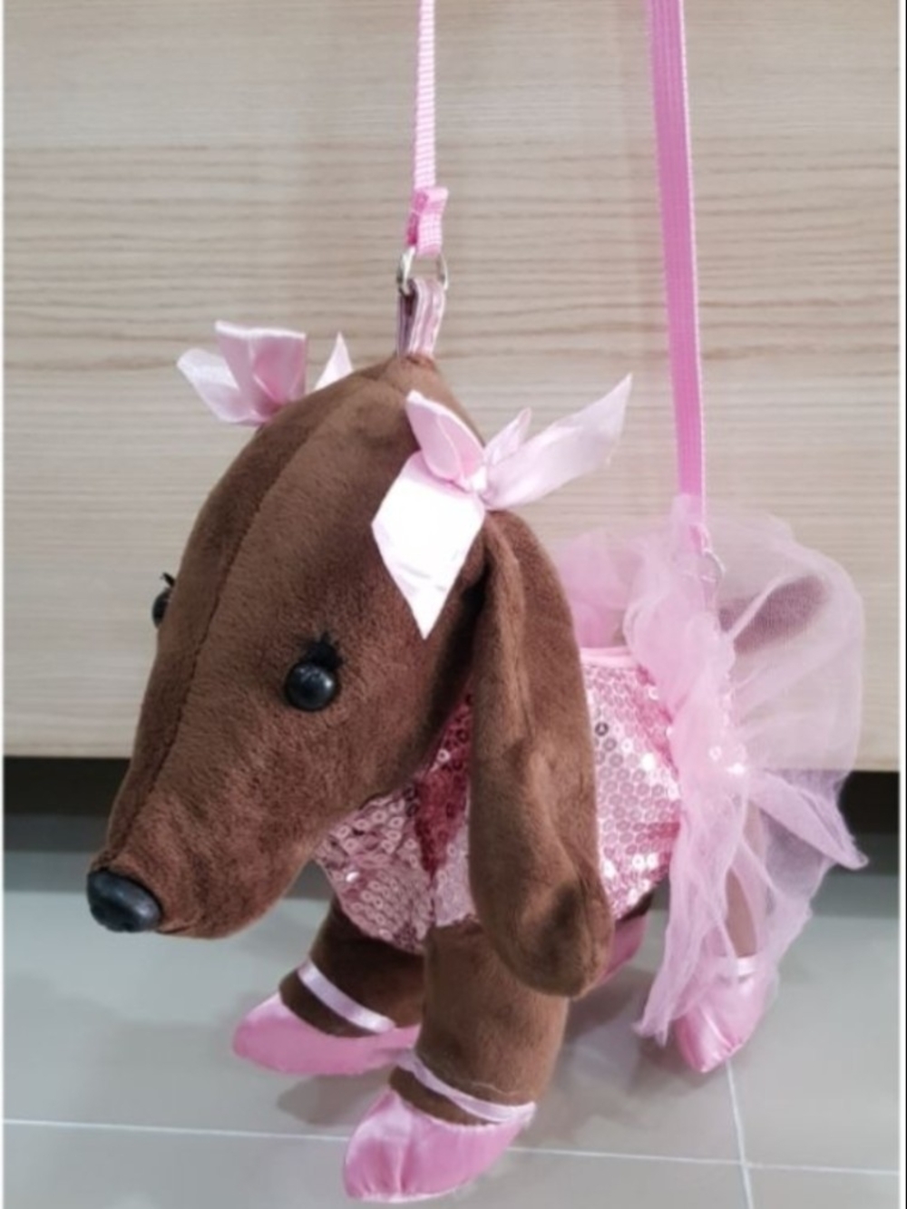 Plush Brown & Pink Puppy Crossbody Bag for Kids